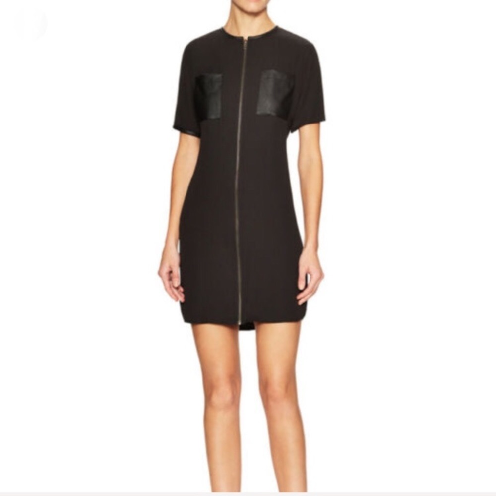 T-Bags Zip Front Patch Pocket Dress Vegan